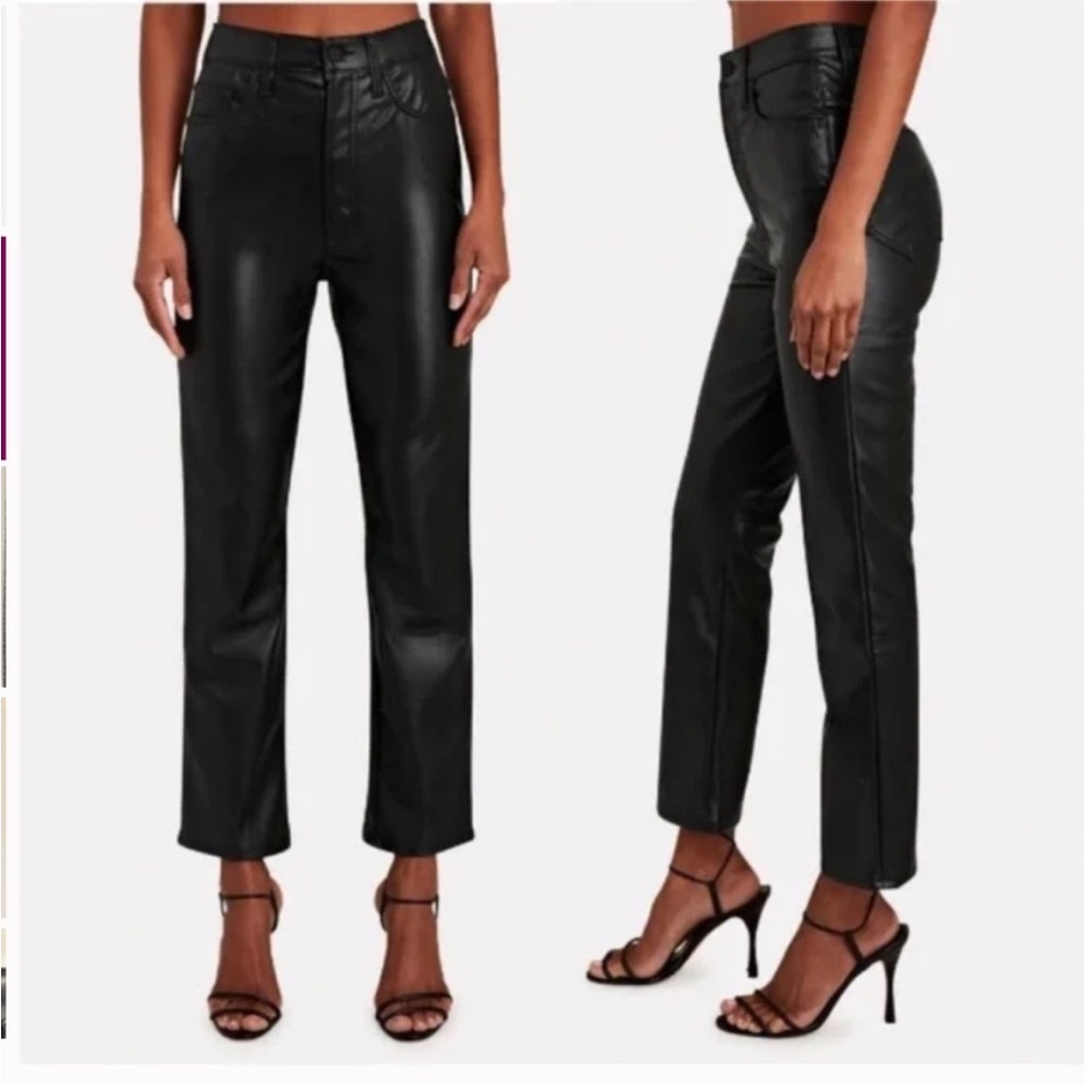 MOTHER High Waisted Rider Ankle Faux Leather Pants Wax on Wax Off Size 34